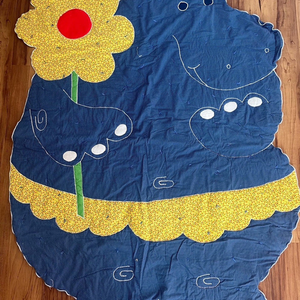 Vintage fabric Handmade Hippo Flower Nursery Wall Hanging